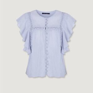 magali pascal dominika light blue button front ruffle detail summer blouse top